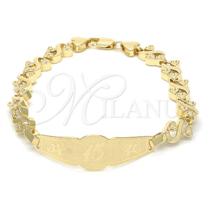 Pulsera con Placa 03.63.1947.08 Oro Laminado, Diseño de Flor y Corazón, Pulido, Tono Dorado (08 MM Thickness, 8 Inches Length)