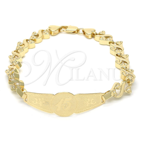 Pulsera con Placa 03.63.1947.08 Oro Laminado, Diseño de Flor y Corazón, Pulido, Tono Dorado (08 MM Thickness, 8 Inches Length)