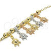 Pulsera de Dije 03.63.1953.1.08 Oro Laminado, Diseño de Tortuga, Pulido, Tres Tonos (04 MM Thickness, 8 Inches Length)