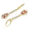 Arete Largo 02.210.0192.1 Oro Laminado, con Granate and Blanca Zirconia Cubica, Pulido, Tono Dorado
