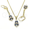 Juego de Arete y Dije de Adulto 10.210.0071.2 Oro Laminado, con Zafiro Azul and Blanca Zirconia Cubica, Pulido, Tono Dorado