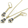 Juego de Arete y Dije de Adulto 10.210.0071.2 Oro Laminado, con Zafiro Azul and Blanca Zirconia Cubica, Pulido, Tono Dorado