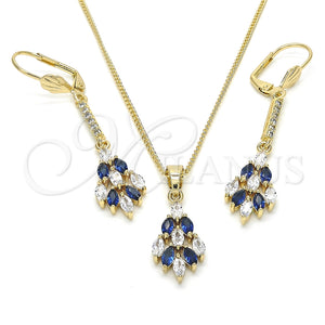 Juego de Arete y Dije de Adulto 10.210.0071.2 Oro Laminado, con Zafiro Azul and Blanca Zirconia Cubica, Pulido, Tono Dorado