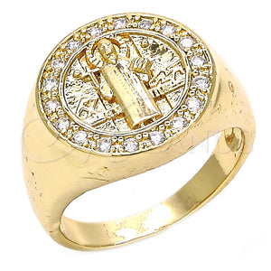 Anillo de Hombre 01.283.0002.10 Oro Laminado, Diseño de San Benito, con Blanca Zirconia Cubica, Pulido, Tono Dorado (Size 10)