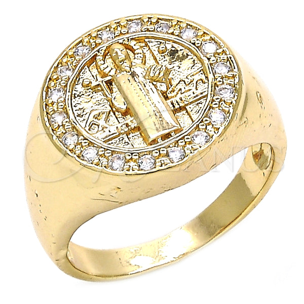Anillo de Hombre 01.283.0002.10 Oro Laminado, Diseño de San Benito, con Blanca Zirconia Cubica, Pulido, Tono Dorado (Size 10)