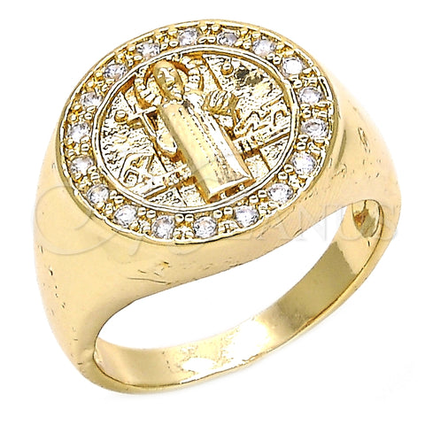 Anillo de Hombre 01.283.0002.10 Oro Laminado, Diseño de San Benito, con Blanca Zirconia Cubica, Pulido, Tono Dorado (Size 10)