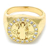 Anillo de Hombre 01.283.0002.11 Oro Laminado, Diseño de San Benito, con Blanca Zirconia Cubica, Pulido, Tono Dorado (Size 11)