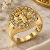 Anillo de Hombre 01.283.0002.12 Oro Laminado, Diseño de San Benito, con Zirconia Cubica Blanca, Pulido, Tono Dorado (Tamaño 12)