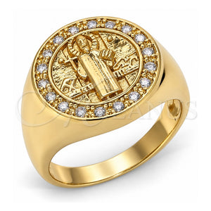 Anillo de Hombre 01.283.0002.12 Oro Laminado, Diseño de San Benito, con Blanca Zirconia Cubica, Pulido, Tono Dorado (Size 12)