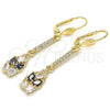 Arete Largo 02.210.0206.1 Oro Laminado, Diseño de Gota, con Negro and Blanca Zirconia Cubica, Pulido, Tono Dorado