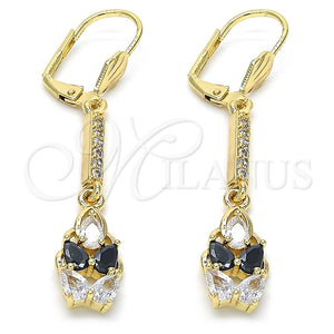 Arete Largo 02.210.0206.1 Oro Laminado, Diseño de Gota, con Negro and Blanca Zirconia Cubica, Pulido, Tono Dorado