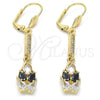 Arete Largo 02.210.0206.1 Oro Laminado, Diseño de Gota, con Negro and Blanca Zirconia Cubica, Pulido, Tono Dorado