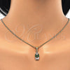 Juego de Arete y Dije de Adulto 10.210.0085 Oro Laminado, Diseño de Gota, con Verde and Blanca Zirconia Cubica, Pulido, Tono Dorado