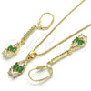 Juego de Arete y Dije de Adulto 10.210.0085 Oro Laminado, Diseño de Gota, con Verde and Blanca Zirconia Cubica, Pulido, Tono Dorado