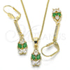 Juego de Arete y Dije de Adulto 10.210.0085 Oro Laminado, Diseño de Gota, con Verde and Blanca Zirconia Cubica, Pulido, Tono Dorado