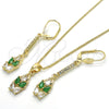 Juego de Arete y Dije de Adulto 10.210.0085 Oro Laminado, Diseño de Gota, con Verde and Blanca Zirconia Cubica, Pulido, Tono Dorado