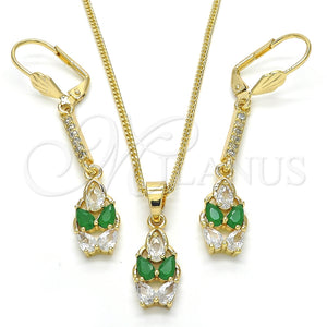 Juego de Arete y Dije de Adulto 10.210.0085 Oro Laminado, Diseño de Gota, con Verde and Blanca Zirconia Cubica, Pulido, Tono Dorado