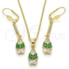 Juego de Arete y Dije de Adulto 10.210.0085 Oro Laminado, Diseño de Gota, con Verde and Blanca Zirconia Cubica, Pulido, Tono Dorado