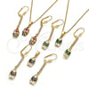 Juego de Arete y Dije de Adulto 10.210.0085 Oro Laminado, Diseño de Gota, con Verde and Blanca Zirconia Cubica, Pulido, Tono Dorado