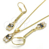 Juego de Arete y Dije de Adulto 10.210.0085.1 Oro Laminado, Diseño de Gota, con Negro and Blanca Zirconia Cubica, Pulido, Tono Dorado