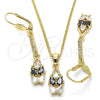 Juego de Arete y Dije de Adulto 10.210.0085.1 Oro Laminado, Diseño de Gota, con Negro and Blanca Zirconia Cubica, Pulido, Tono Dorado