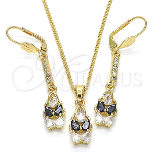 Juego de Arete y Dije de Adulto 10.210.0085.1 Oro Laminado, Diseño de Gota, con Negro and Blanca Zirconia Cubica, Pulido, Tono Dorado