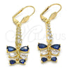 Arete Largo 02.210.0208.2 Oro Laminado, Diseño de Gota, con Zafiro Azul and Blanca Zirconia Cubica, Pulido, Tono Dorado