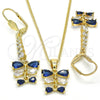 Juego de Arete y Dije de Adulto 10.210.0087.2 Oro Laminado, Diseño de Gota, con Zafiro Azul and Blanca Zirconia Cubica, Pulido, Tono Dorado