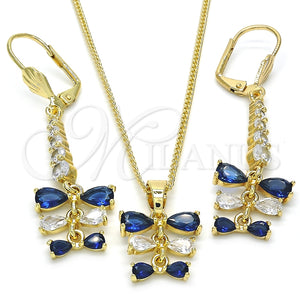 Juego de Arete y Dije de Adulto 10.210.0087.2 Oro Laminado, Diseño de Gota, con Zafiro Azul and Blanca Zirconia Cubica, Pulido, Tono Dorado