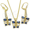 Juego de Arete y Dije de Adulto 10.210.0087.2 Oro Laminado, Diseño de Gota, con Zafiro Azul and Blanca Zirconia Cubica, Pulido, Tono Dorado