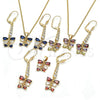 Juego de Arete y Dije de Adulto 10.210.0087.2 Oro Laminado, Diseño de Gota, con Zafiro Azul and Blanca Zirconia Cubica, Pulido, Tono Dorado