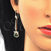 Arete Largo 02.210.0210.1 Oro Laminado, Diseño de Búho, con Verde and Blanca Zirconia Cubica, Pulido, Tono Dorado