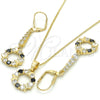 Juego de Arete y Dije de Adulto 10.210.0090.2 Oro Laminado, Diseño de Mariposa, con Negro and Blanca Zirconia Cubica, Pulido, Tono Dorado