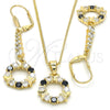 Juego de Arete y Dije de Adulto 10.210.0090.2 Oro Laminado, Diseño de Mariposa, con Negro and Blanca Zirconia Cubica, Pulido, Tono Dorado