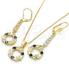 Juego de Arete y Dije de Adulto 10.210.0090.2 Oro Laminado, Diseño de Mariposa, con Negro and Blanca Zirconia Cubica, Pulido, Tono Dorado