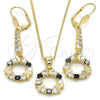 Juego de Arete y Dije de Adulto 10.210.0090.2 Oro Laminado, Diseño de Mariposa, con Negro and Blanca Zirconia Cubica, Pulido, Tono Dorado