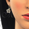 Arete Gancho Frances 02.210.0214 Oro Laminado, Diseño de Flor y Baguette, con Blanca Zirconia Cubica, Pulido, Tono Dorado