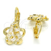 Arete Gancho Frances 02.210.0214 Oro Laminado, Diseño de Flor y Baguette, con Blanca Zirconia Cubica, Pulido, Tono Dorado