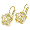 Arete Gancho Frances 02.210.0214 Oro Laminado, Diseño de Flor y Baguette, con Blanca Zirconia Cubica, Pulido, Tono Dorado