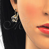 Arete Gancho Frances 02.210.0214.3 Oro Laminado, Diseño de Flor y Baguette, con Negro and Blanca Zirconia Cubica, Pulido, Tono Dorado