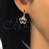Arete Gancho Frances 02.210.0214.3 Oro Laminado, Diseño de Flor y Baguette, con Negro and Blanca Zirconia Cubica, Pulido, Tono Dorado