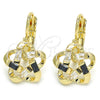 Arete Gancho Frances 02.210.0214.3 Oro Laminado, Diseño de Flor y Baguette, con Negro and Blanca Zirconia Cubica, Pulido, Tono Dorado