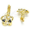 Arete Gancho Frances 02.210.0214.3 Oro Laminado, Diseño de Flor y Baguette, con Negro and Blanca Zirconia Cubica, Pulido, Tono Dorado