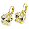 Arete Gancho Frances 02.210.0214.3 Oro Laminado, Diseño de Flor y Baguette, con Negro and Blanca Zirconia Cubica, Pulido, Tono Dorado
