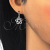 Arete Gancho Frances 02.210.0214.4 Rodio Laminado, Diseño de Flor y Baguette, con Zirconia Cubica Blanca, Pulido, Rodinado
