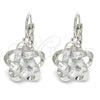 Arete Gancho Frances 02.210.0214.4 Rodio Laminado, Diseño de Flor y Baguette, con Zirconia Cubica Blanca, Pulido, Rodinado