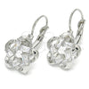 Arete Gancho Frances 02.210.0214.4 Rodio Laminado, Diseño de Flor y Baguette, con Zirconia Cubica Blanca, Pulido, Rodinado