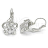 Arete Gancho Frances 02.210.0214.4 Rodio Laminado, Diseño de Flor y Baguette, con Zirconia Cubica Blanca, Pulido, Rodinado