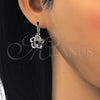 Arete Gancho Frances 02.210.0214.5 Rodio Laminado, Diseño de Flor y Baguette, con Zirconia Cubica Granate y Blanca, Pulido, Rodinado