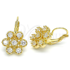 Arete Gancho Frances 02.210.0215 Oro Laminado, con Blanca Zirconia Cubica, Pulido, Tono Dorado